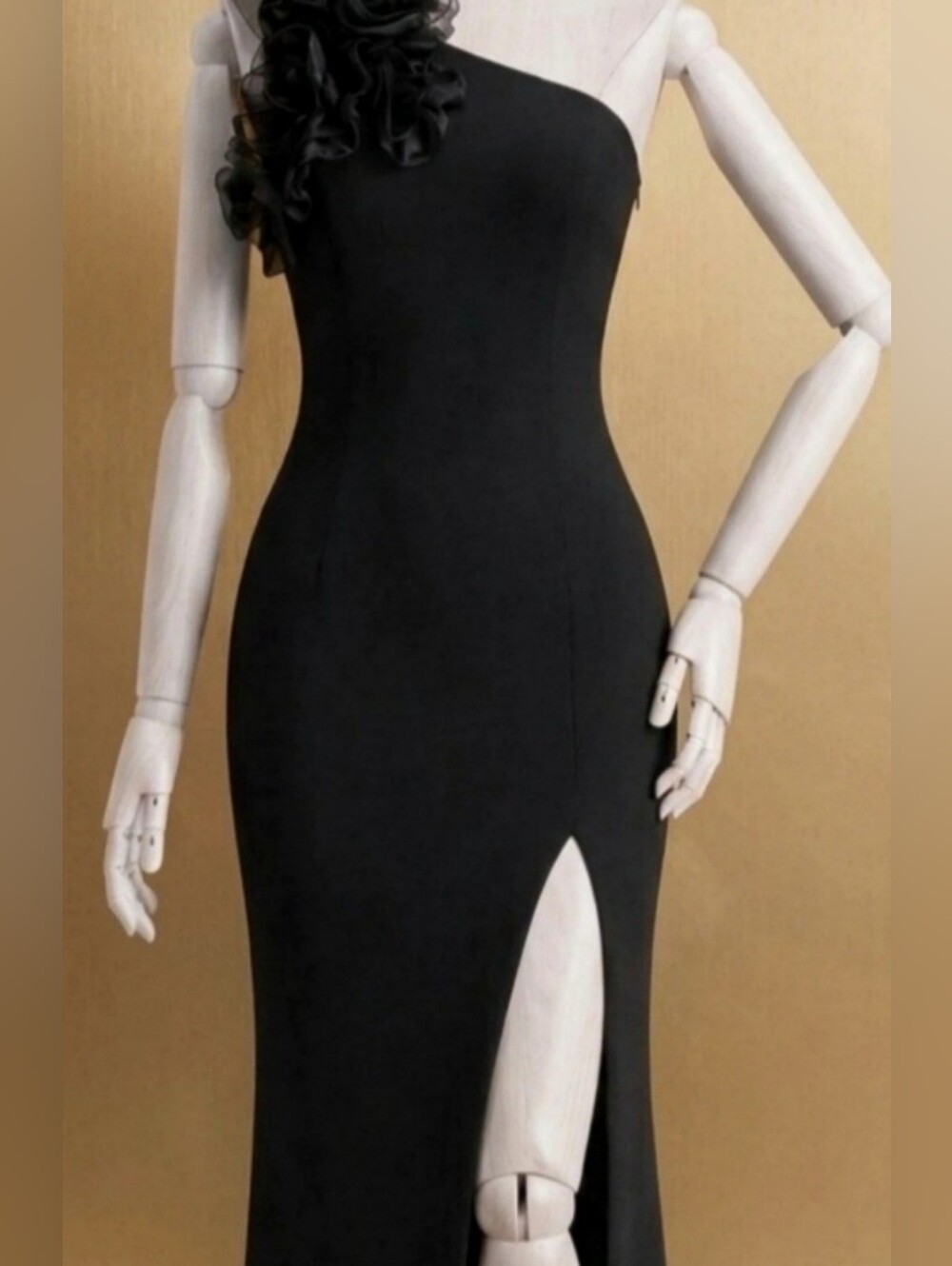 Lulus One-Shoulder Black Evening Gown with Side Slit XS EUC